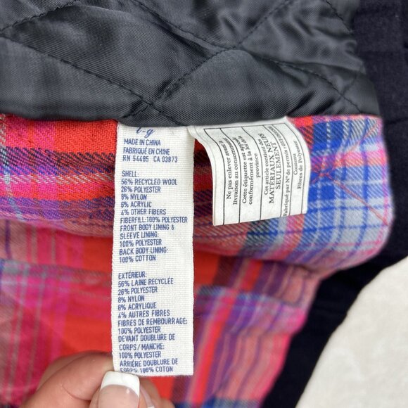 American Eagle Double Breasted Pea Coat Navy Blue Womens Size Large Plaid Liner - Picture 8 of 8